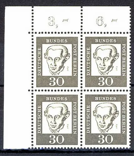 206 Bed. Deutsche 30 Pf Eck-Vbl. ol ** postfrisch