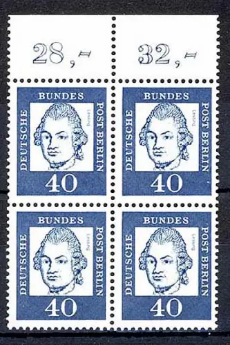 207 Bed. Deutsche 40 Pf OR-Viererbl. ** postfrisch