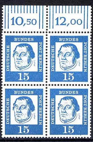 203 Bed. Deutsche 15 Pf OR-Viererbl. ** postfrisch