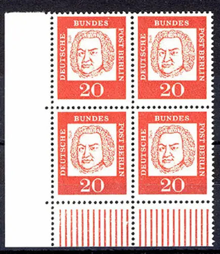 204 Bed. Deutsche 20 Pf Eck-Vbl. ul ** postfrisch