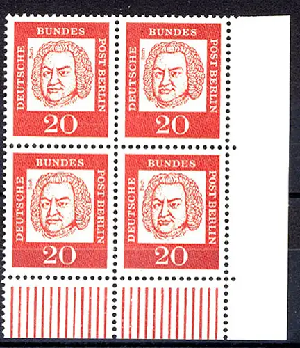 204 Bed. Deutsche 20 Pf Eck-Vbl. ur ** postfrisch