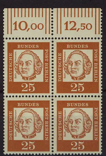 205 Bed. Deutsche 25 Pf OR-Viererbl. ** postfrisch
