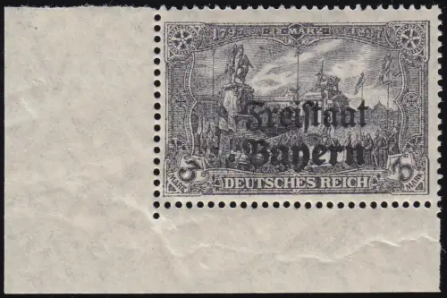Bayern 150 B Aufdruck 3 Mark Ecke unten links, postfrisch **
