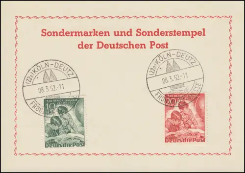 80-81 Tag der Briefmarke auf Sonderkarte Sonderstempel Köln-Messe 8.3.52