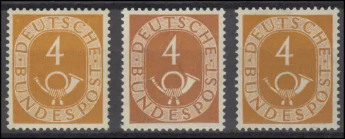 124 Posthorn 4 Pf. Farbtönungen - Dreierset postfrisch **
