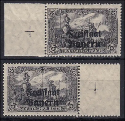 Bayern 150 B Aufdruck 3 Mark Seitenrand links und rechts mit Passerkreuz, **