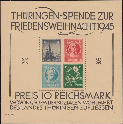 Block 2t Weihnachten, Papier t Type II, Originalmaße, ungestempelt *