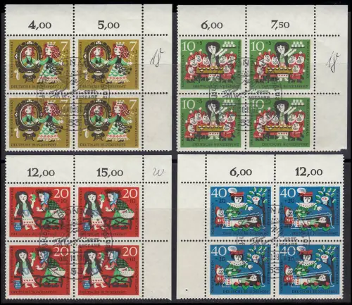 385-388 Wofa 1962 Schneewittchen Satz Eck-Vbl. oben, ESSt BONN 10.10.62