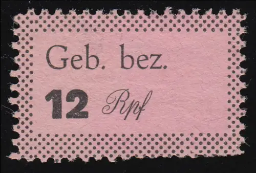 Freudenstadt Nr. 6 - Gebührenzettel 12 Rpf. ohne Gummi (*), geprüft BPP