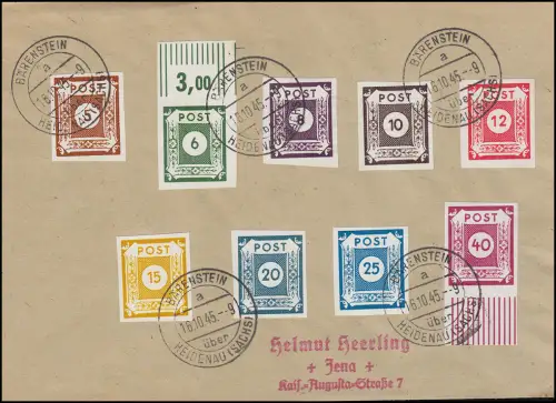 42-50A Ziffernserie, 9 Werte komplett auf Umschlag Bärenstein Heidenau 16.10.45