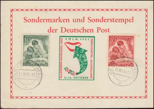 80-81 Tag der Briefmarke auf Sonderkarte Köln-Messe 12.10.51, gelaufen
