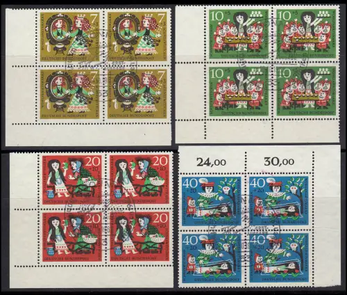 385-388 Wofa 1962 Schneewittchen Satz Eckrand-Viererblöcke, ESSt BONN 10.10.62