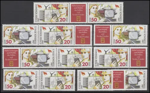 3086-3087 FDGB, 6 Zusammendrucke + 2 Ezm, Set postfrisch **