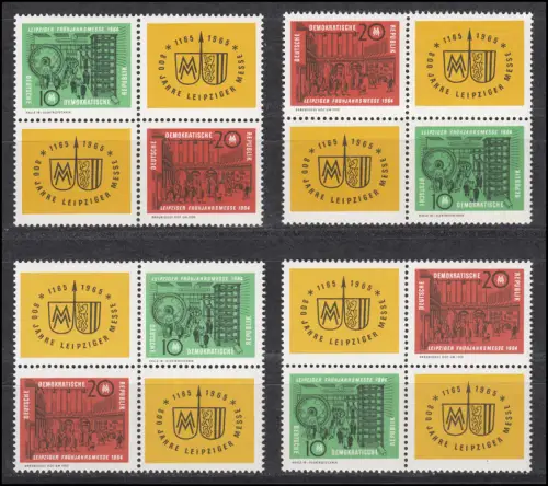 1012-1013 Messe Leipzig 1964, 4 verschiedene Viererblöcke, Set postfrisch **