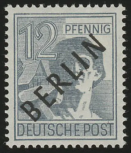 5b Schwarzaufdruck 12 Pf GRAUTÜRKIS, postfrisch ** geprüft