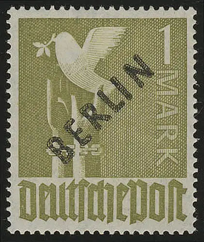 17a Schwarzaufdruck 1 Mark dunkeloliv, schwach fluoreszierend, ** geprüft