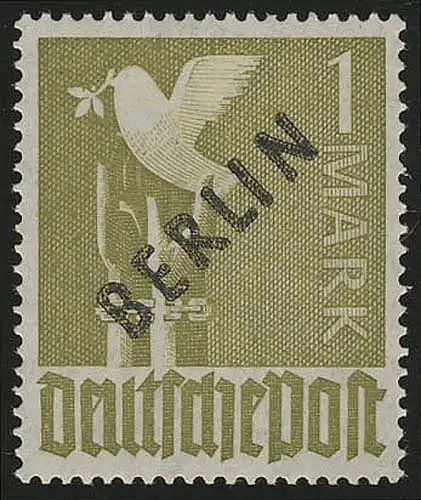 17a Schwarzaufdruck 1 Mark dunkeloliv, schwach fluoreszierend, ** geprüft