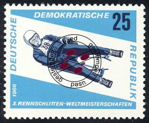 1158 Rennrodel-WM Herren-Einsitzer 25 Pf, gestempelt O