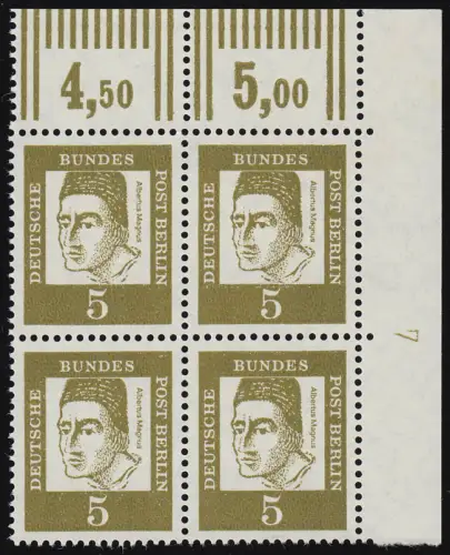 199 DZ Bed. Deutsche 5 Pf Druckerzeichen 4 Eck-Vbl., postfrisch **