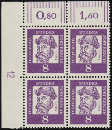 201 DZ Bed. Deutsche 8 Pf Druckerzeichen 12 unten, Eck-Vbl. postfrisch **