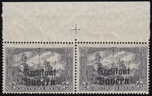 Bayern 150 B Aufdruck 3 Mark Oberrand-Paar mit Passerkreuz, **
