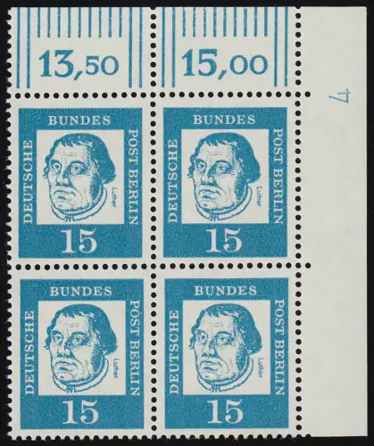 203 DZ Bed. Deutsche 15 Pf Druckerzeichen 4, Eck-Vbl postfrisch **