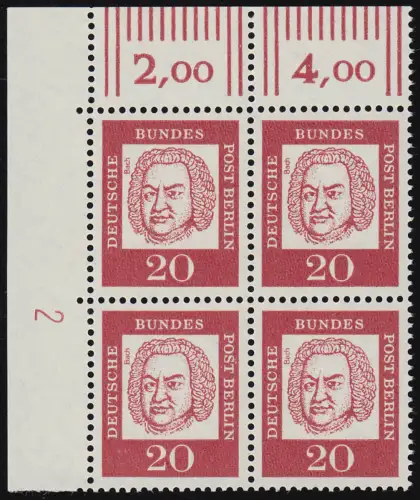 204 DZ Bed. Deutsche 20 Pf Druckerzeichen 2, Eck-Vbl postfrisch **