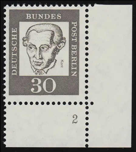 206 Bed. Deutsche 30 Pf Ecke ur Formnummer FN 2, ungefaltet postfrisch **