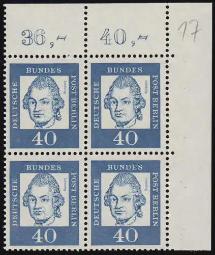 207 Bed. Deutsche 40 Pf Eck-Vbl. or ** postfrisch - beschriftet