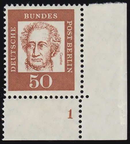 208 Bed. Deutsche 50 Pf Ecke ur Formnummer FN 1, ungefaltet postfrisch **