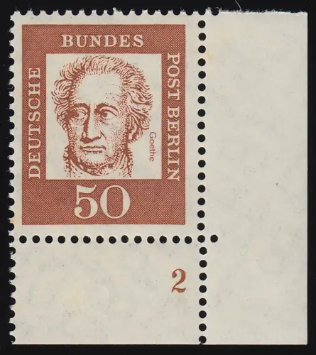 208 Bed. Deutsche 50 Pf Ecke ur Formnummer FN 2, ungefaltet postfrisch **