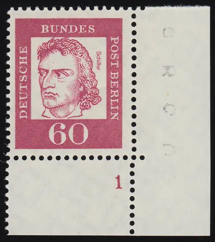 209 Bed. Deutsche 60 Pf Ecke ur Formnummer FN 1, ungefaltet postfrisch **