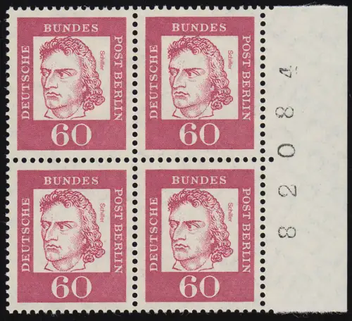 209 Bed. Deutsche 60 Pf Randziffern Viererblock, postfrisch **