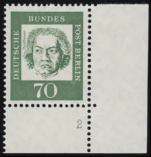 210 Bed. Deutsche 70 Pf Ecke ur Formnummer FN 2, ungefaltet postfrisch **