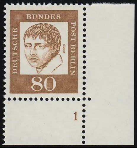 211 Bed. Deutsche 80 Pf Ecke ur Formnummer FN 1, ungefaltet postfrisch **