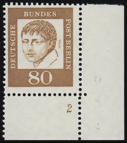 211 Bed. Deutsche 80 Pf Ecke ur Formnummer FN 2, ungefaltet postfrisch **