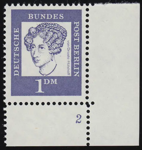 212 Bed. Deutsche 1 DM Ecke ur Formnummer FN 2, ungefaltet postfrisch **