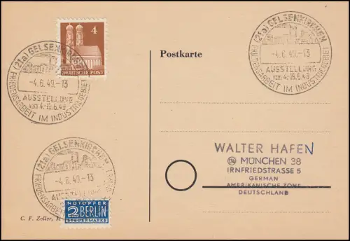 Friedensarbeit im Industriegebiet SSt GELSENKIRCHEN Ausstellung 4.6.49 auf PK