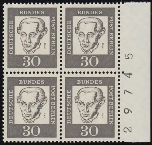 206 Bed. Deutsche 30 Pf Randziffern Viererblock, postfrisch **