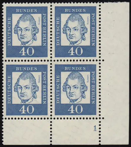 207 Bed. Deutsche 40 Pf Eck-Vbl. ur Formnummer FN 1, ungefaltet postfrisch **