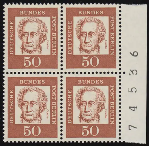 208 Bed. Deutsche 50 Pf Randziffern Viererblock, postfrisch **