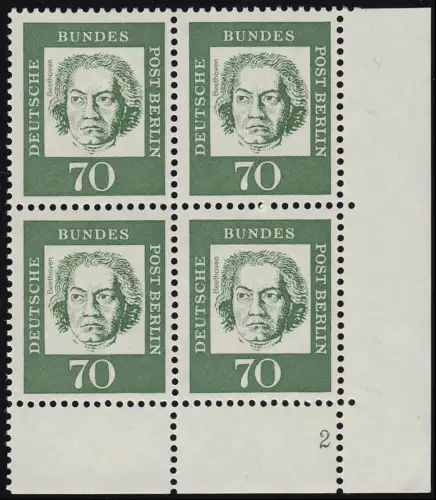 210 Bed. Deutsche 70 Pf Eck-Vbl. ur Formnummer FN 2, ungefaltet postfrisch **