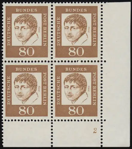 211 Bed. Deutsche 80 Pf Eck-Vbl. ur Formnummer FN 2, ungefaltet postfrisch **