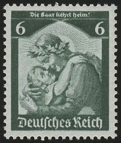 566 1935 Saarabstimmung 6 Pf ** kräftig dunkelgrün (Nachauflage)