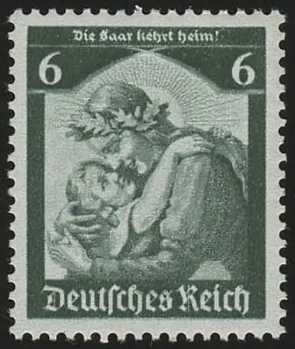 566 1935 Saarabstimmung 6 Pf ** kräftig dunkelgrün (Nachauflage)