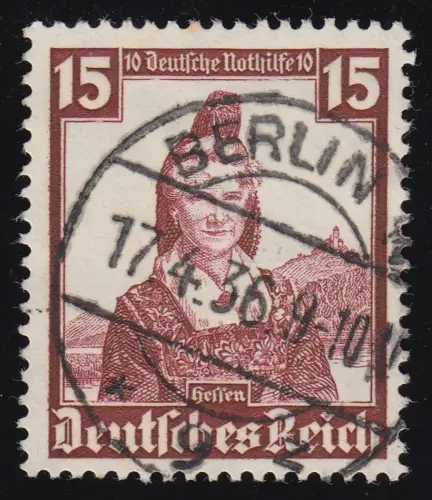 594 Nothilfe Volkstrachten Hessen 15 Pf, gestempelt O
