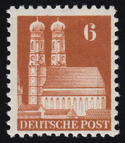 Bizone 76 WF Bauten 6 Pf., braun, weit gezähnt, postfrisch **