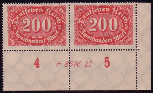 248 Querformat 200 Mark, Eckrandpaar mit HAN H 8696 22, postfrisch **