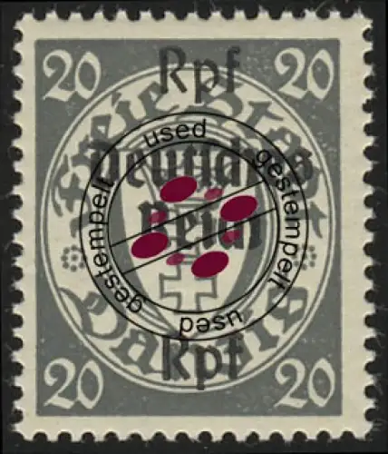 723 Danzig mit Aufdruck 20 Rpf auf 20 Pf, gestempelt O