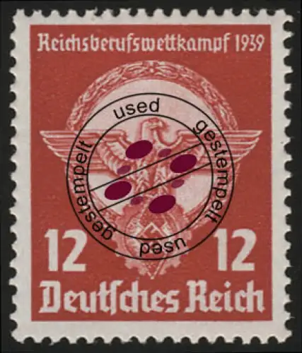 690 Reichsberufswettkampf 1939 12 Pf, gestempelt O
